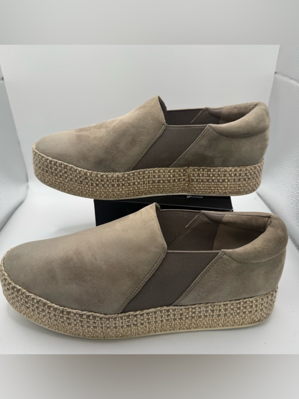 Vince Wilden Dove Gray Suede Platform Espadrilles 8 Quiet Luxury Coastal Luxe